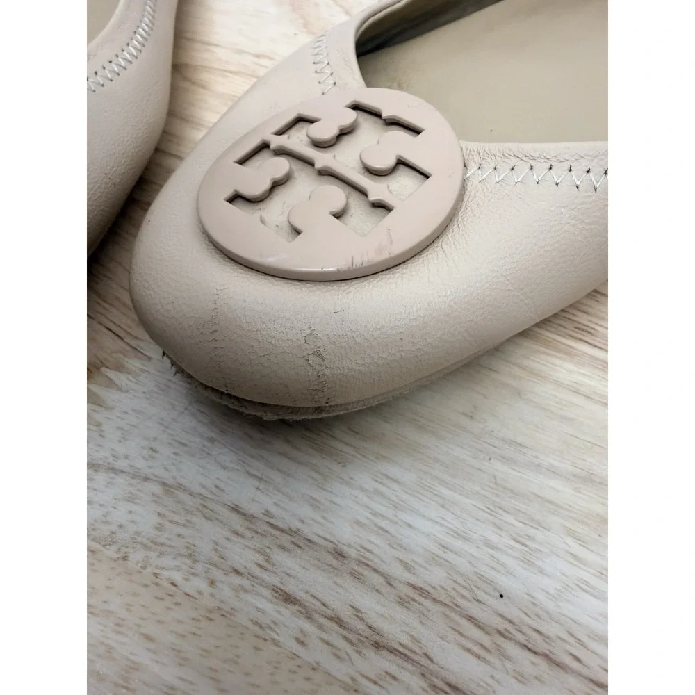 Tory Burch Minnie Travel Womens EU 42/ US 10.5 Taupe Leather Ballet Flats #23 - Picture 9 of 10